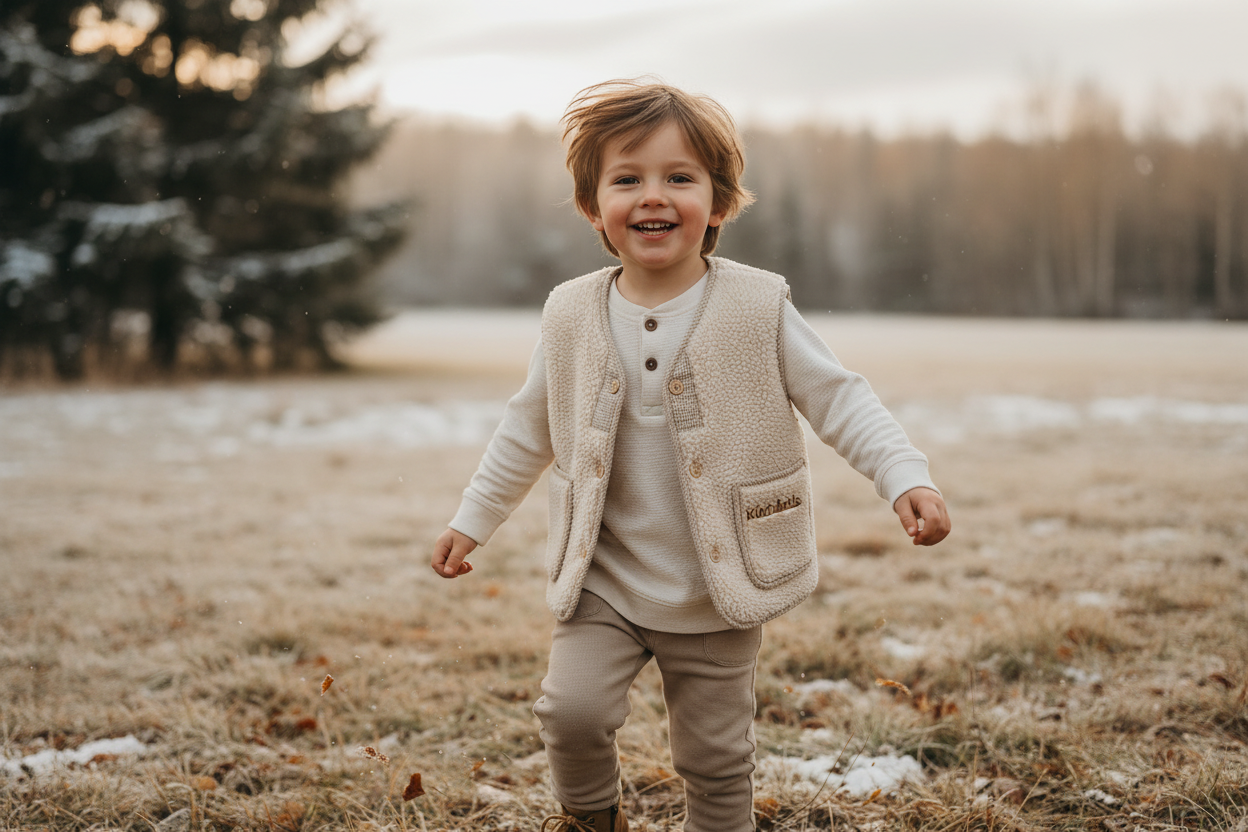 Bambino con gilet beige