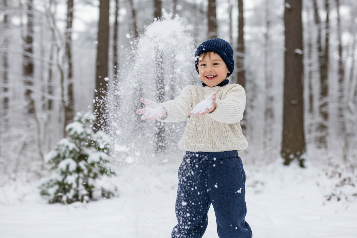 Bambino con pantaloni pile blu dinosauro