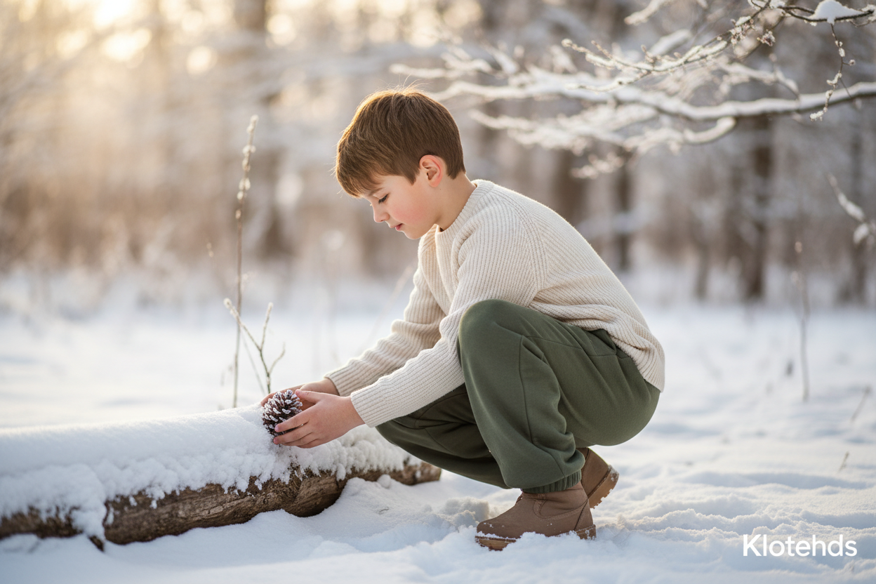 Bambino con pantaloni sportivi verde oliva