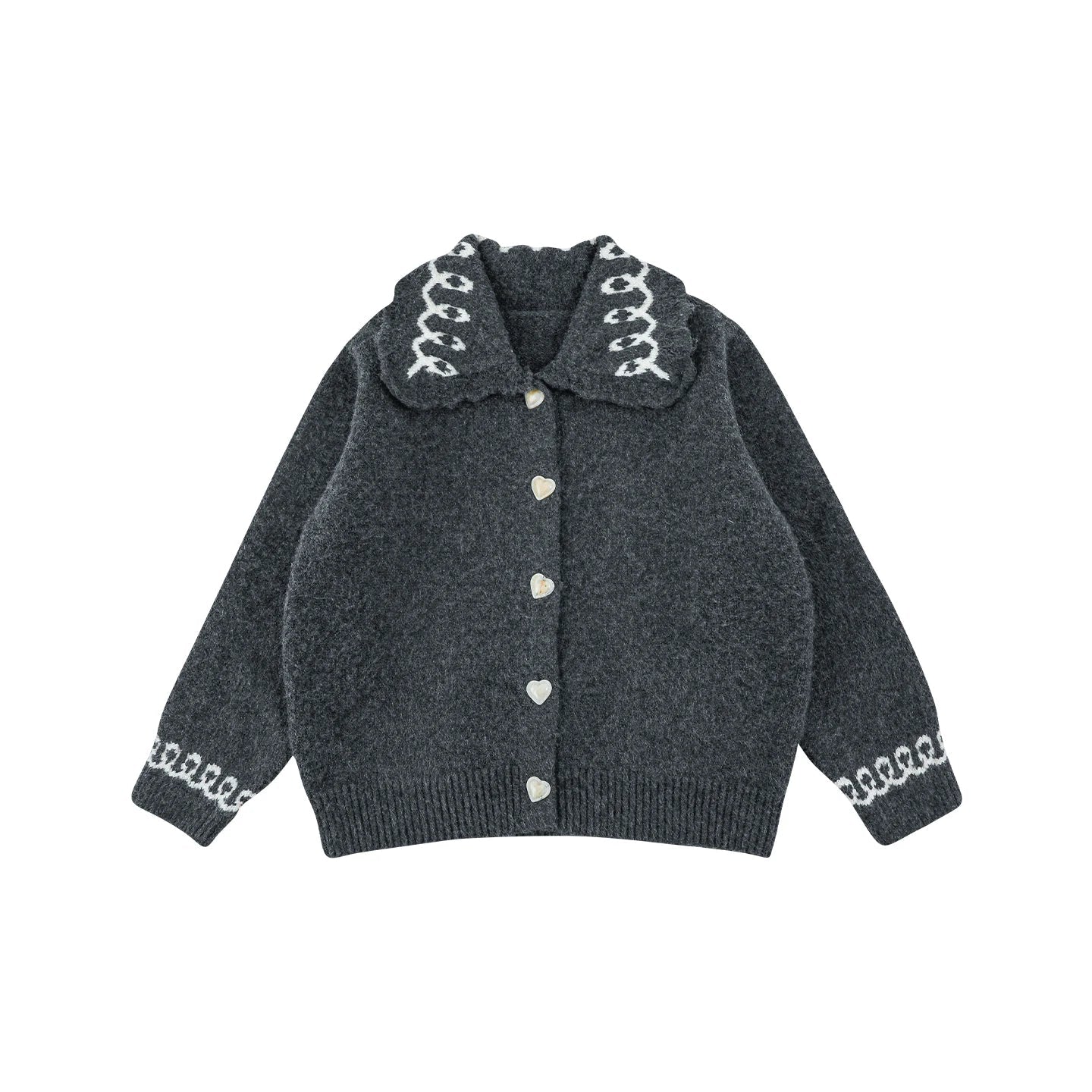 Cardigan Invernale da Bambina in Maglia Spessa con Colletto Classico – Beige, Rosa o Grigio - Klotheds