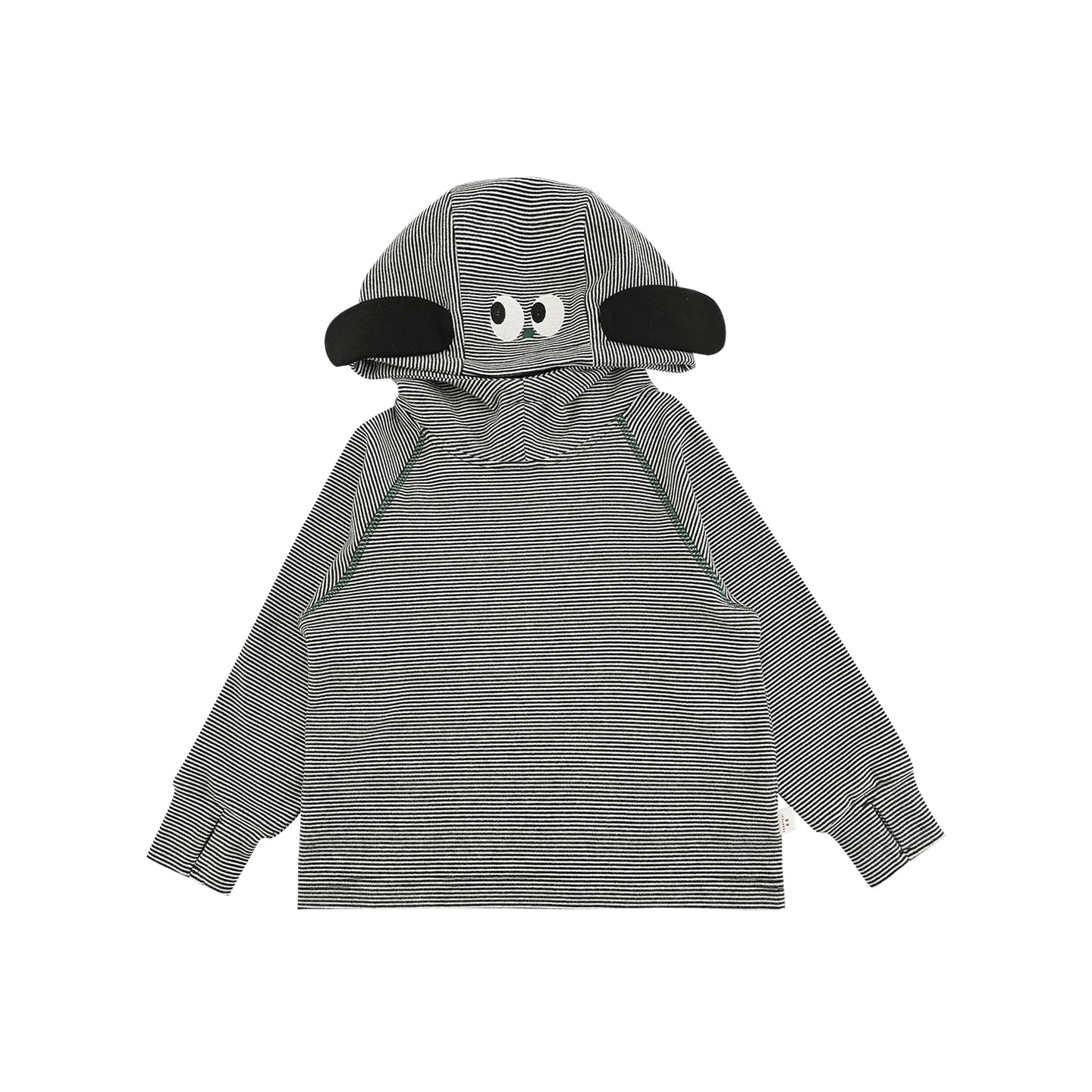 Felpa con cappuccio a righe con orecchie e occhi per bambino – verde o grigio - Klotheds
