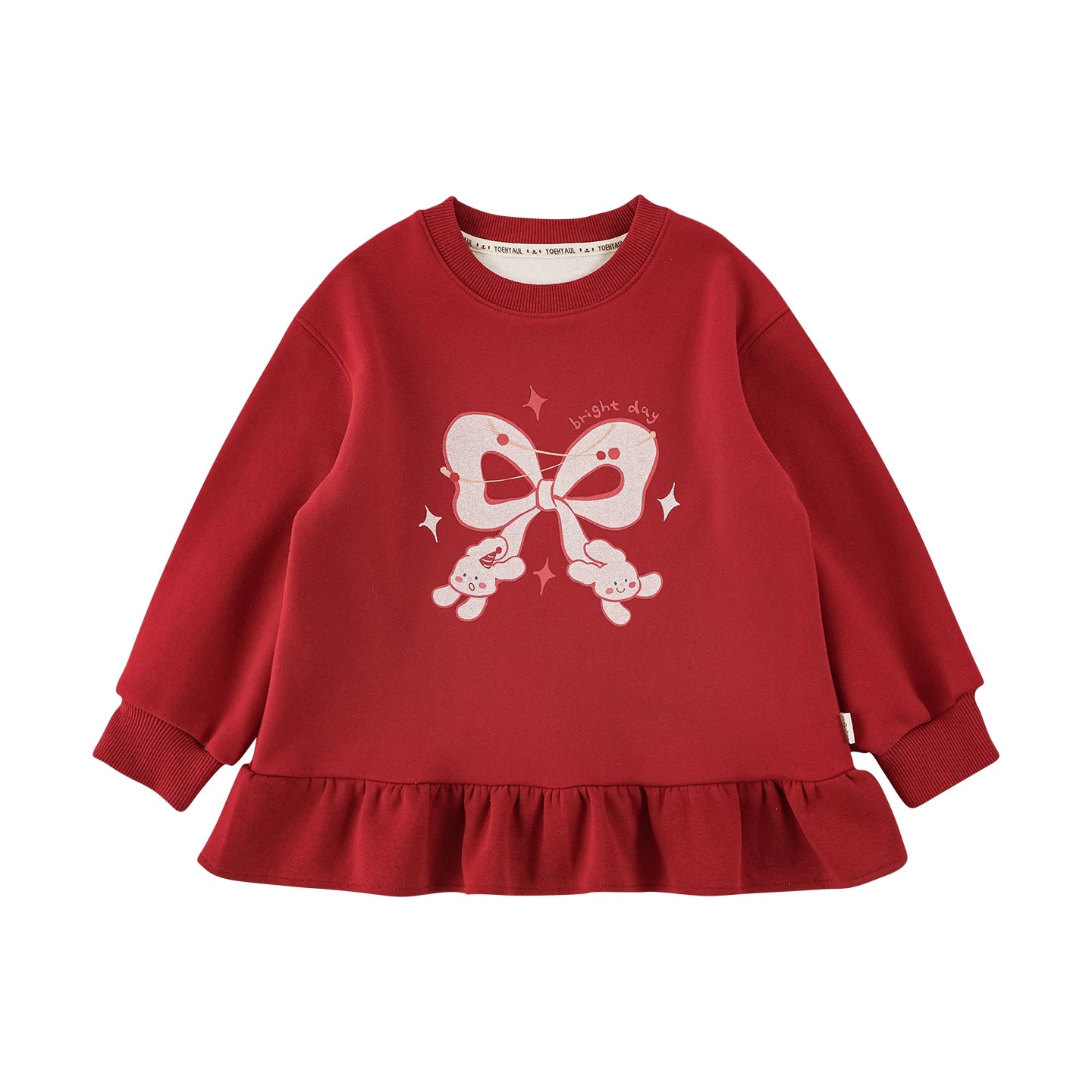 Felpa Invernale da Bambina in Cotone Morbido a Girocollo – Beige, Rosa, Azzurro o Rosso - Klotheds