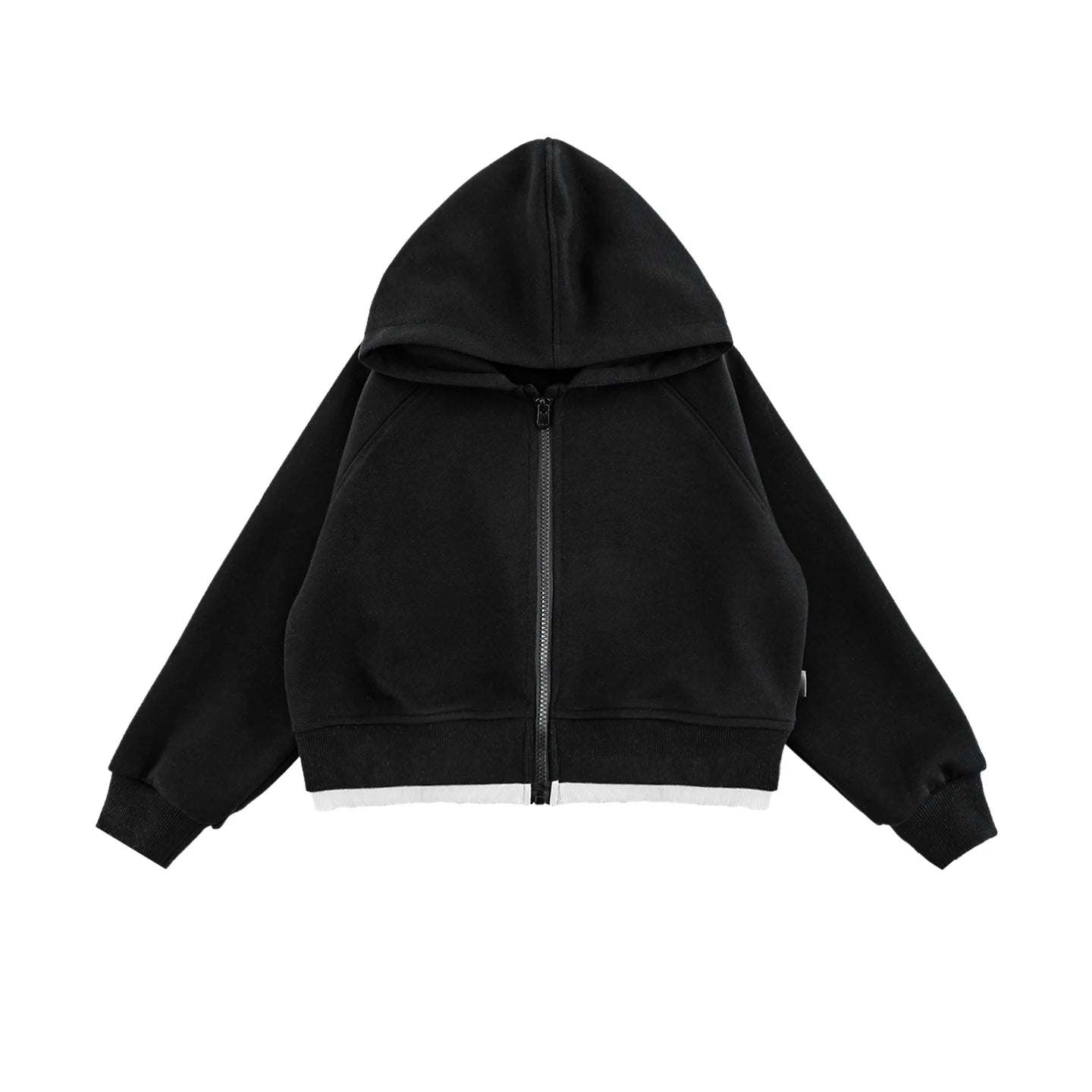 Giacca corta con cappuccio e zip per bambina – beige, grigia o nera - Klotheds