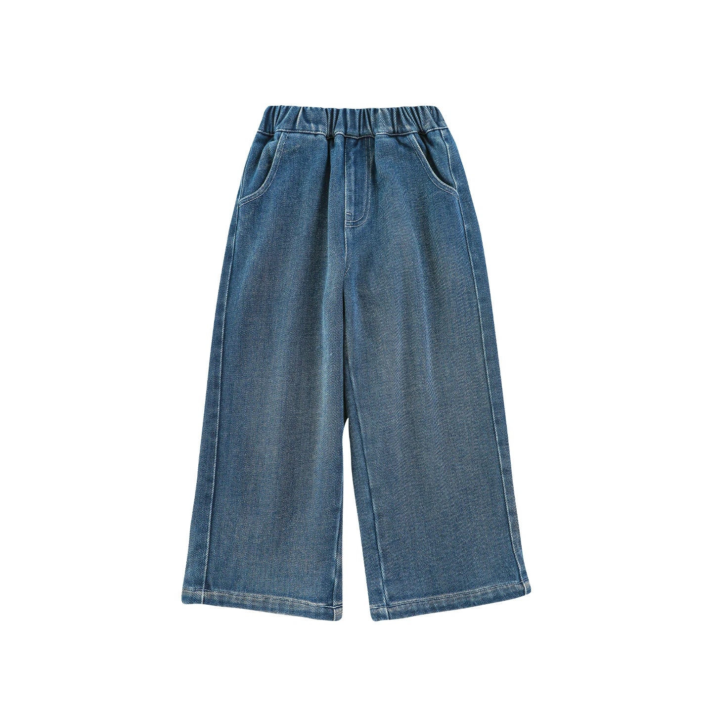 Jeans da Bambina a Vita Elasticizzata in Denim Morbido – Blu, Taglio Dritto - Klotheds