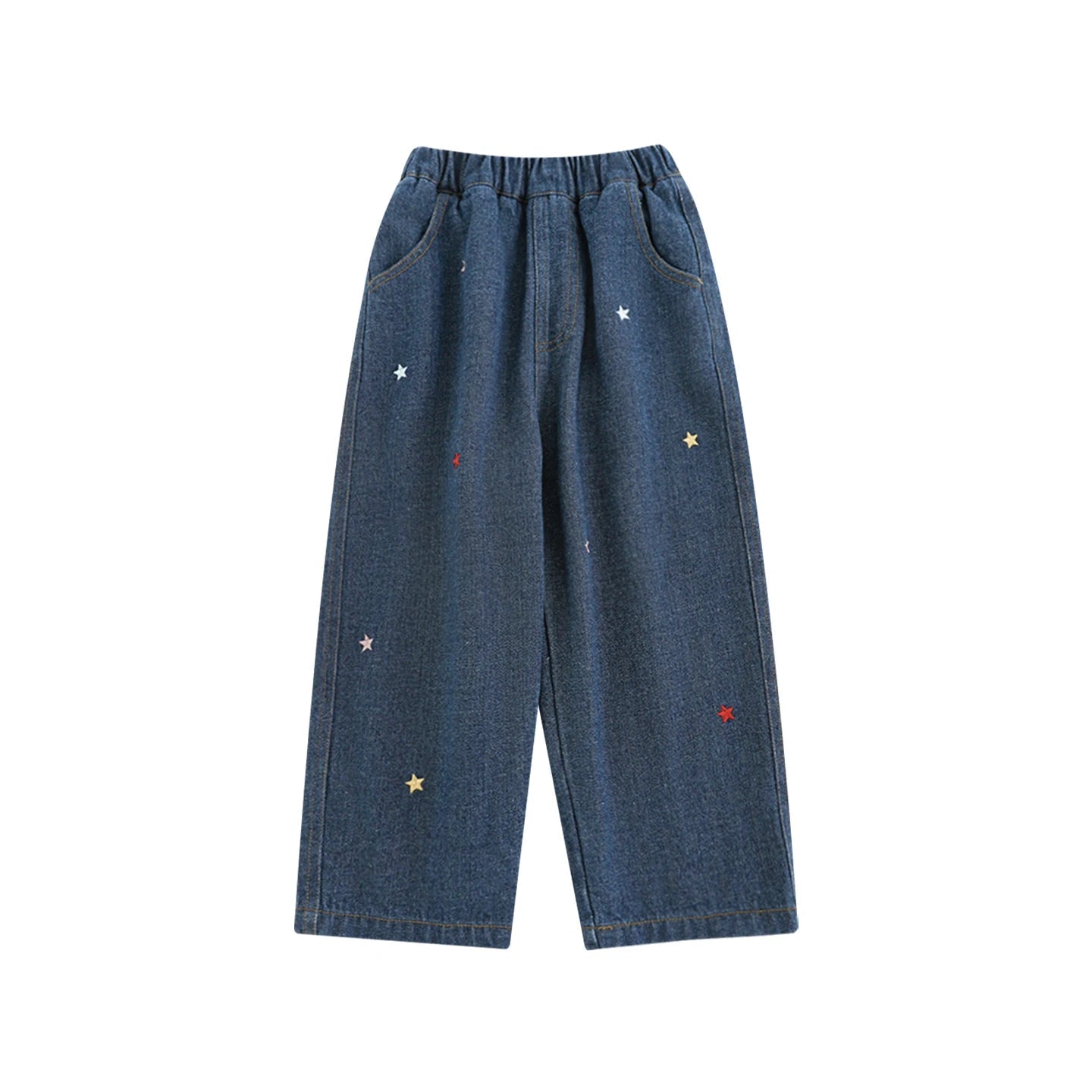 Jeans dritti blu con stampa a stelle per bambina – stile casual - Klotheds