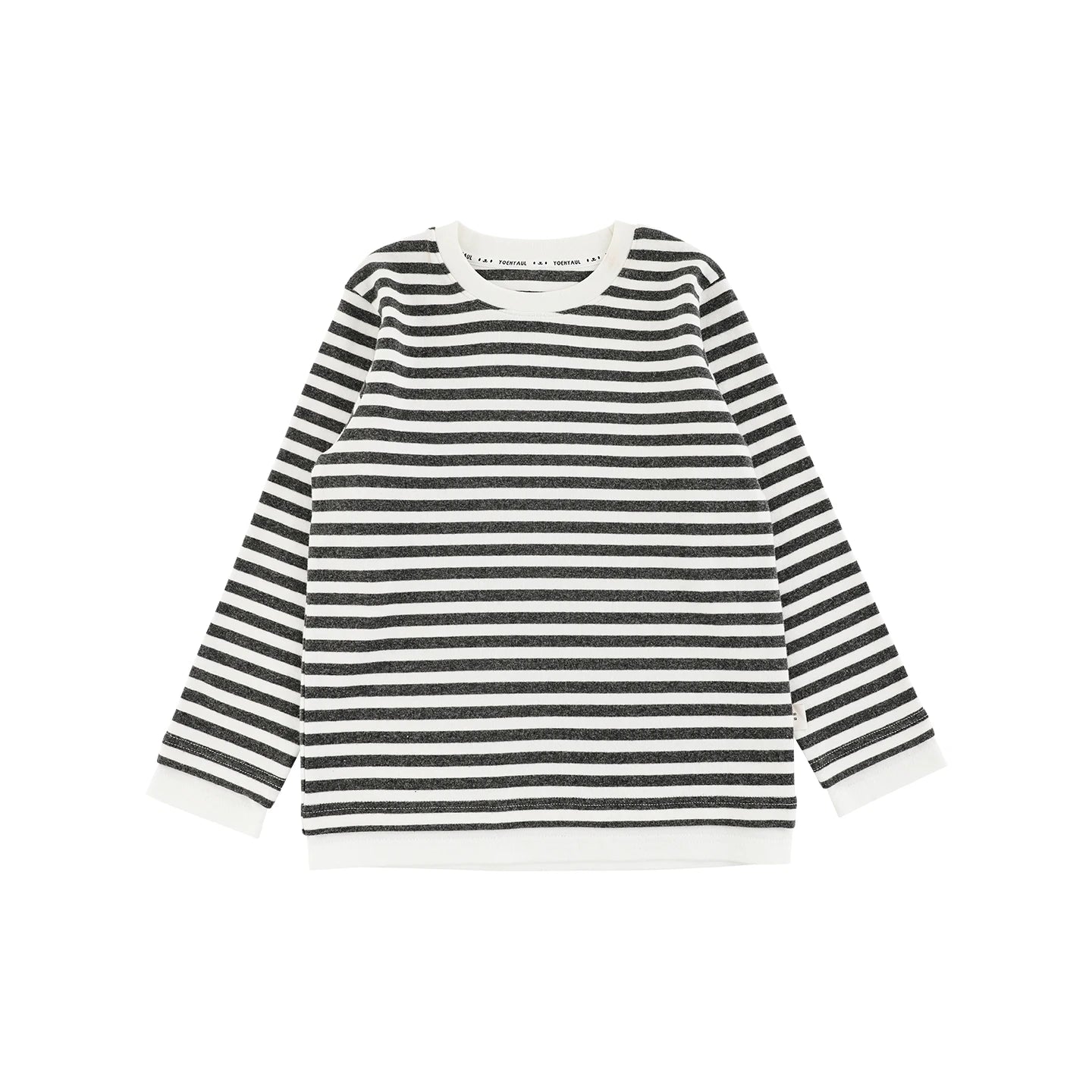 Maglia a righe in cotone elasticizzata a maniche lunghe per bambina – grigia o nera - Klotheds