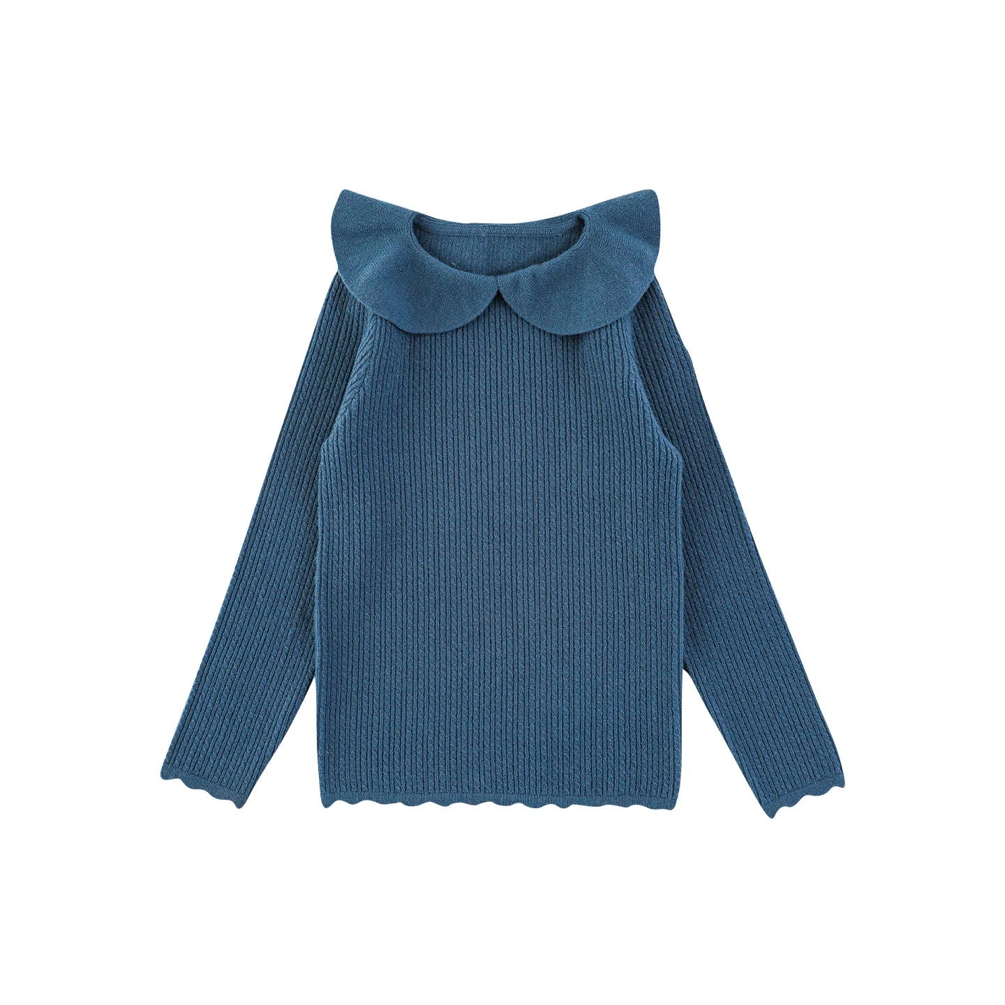 Maglia Invernale da Bambina in Maglia a Maniche Lunghe con Colletto Peter Pan – Rosa, Beige, Cachi, Rosso o Blu - Klotheds