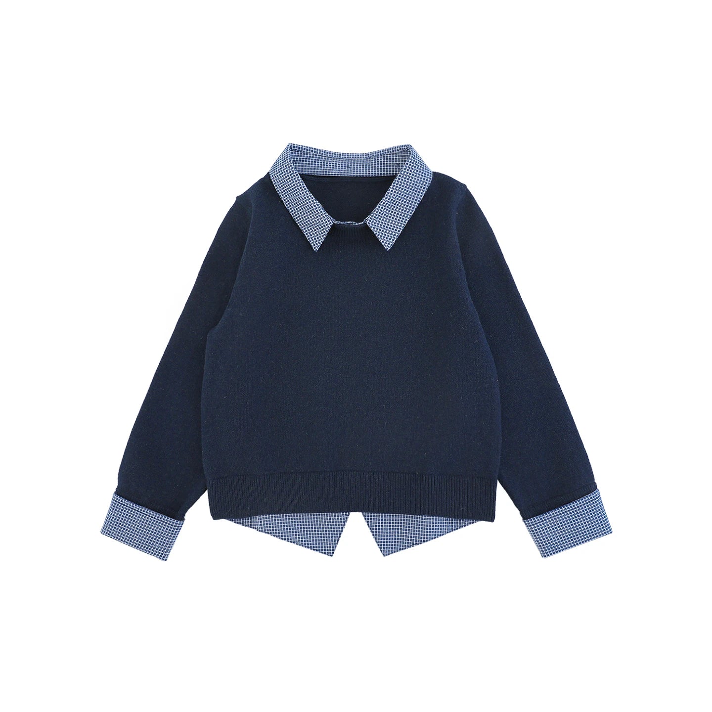 Maglione con bavero in cotone 100% a quadri per bambino – grigio o blu - Klotheds