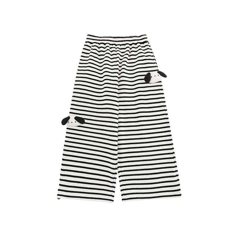 Pantaloni a righe dritte in cotone con motivo animale 3D per bambina - Klotheds