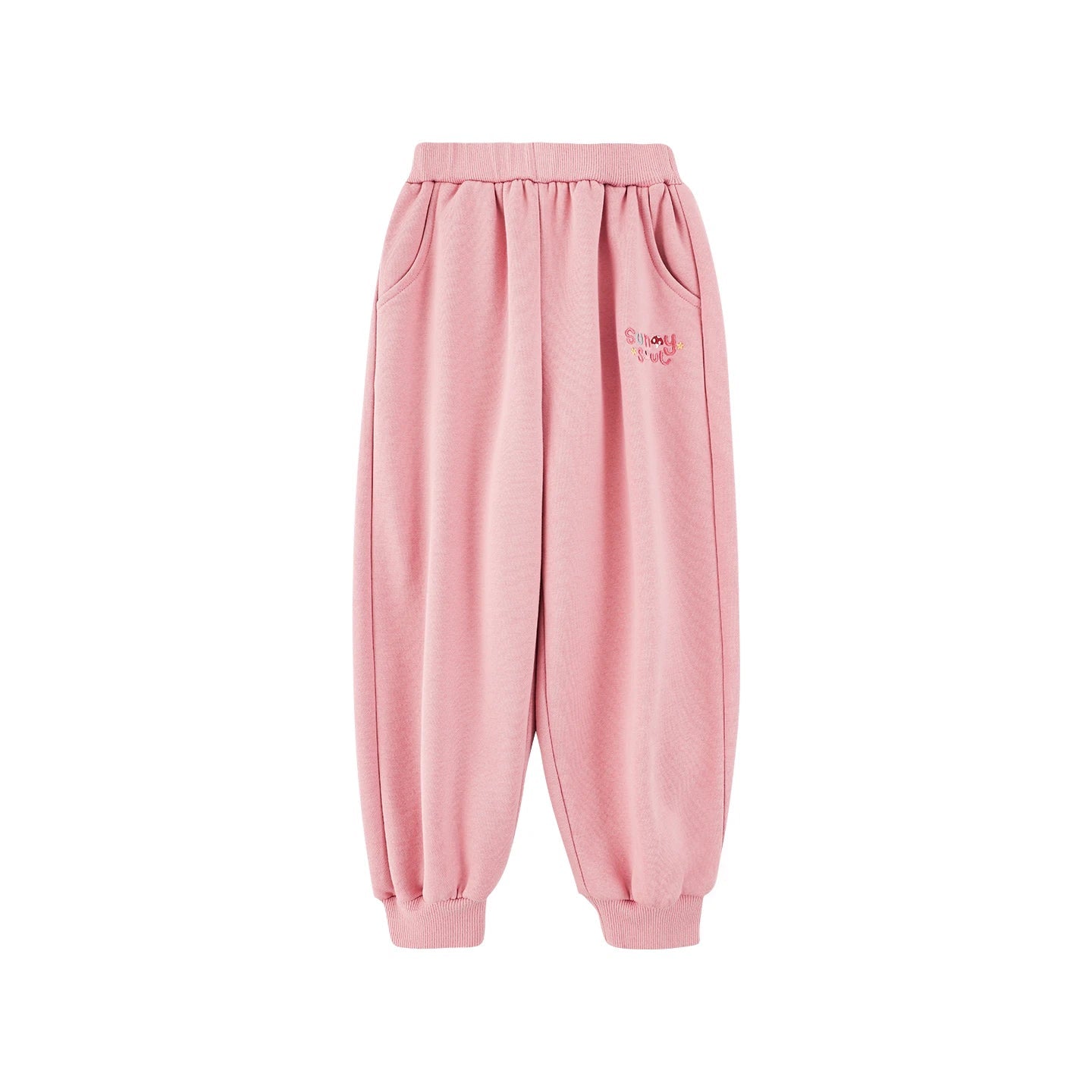 Pantaloni Invernali da Bambina in Cotone Morbido con Ricamo “Sounday Soul” – Beige, Grigio o Rosa - Klotheds