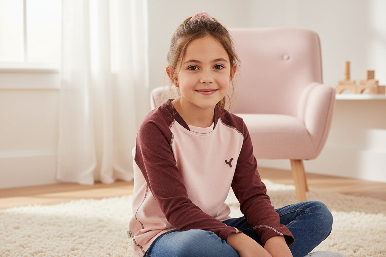 Ragazza con maglia rosa maniche lunghe