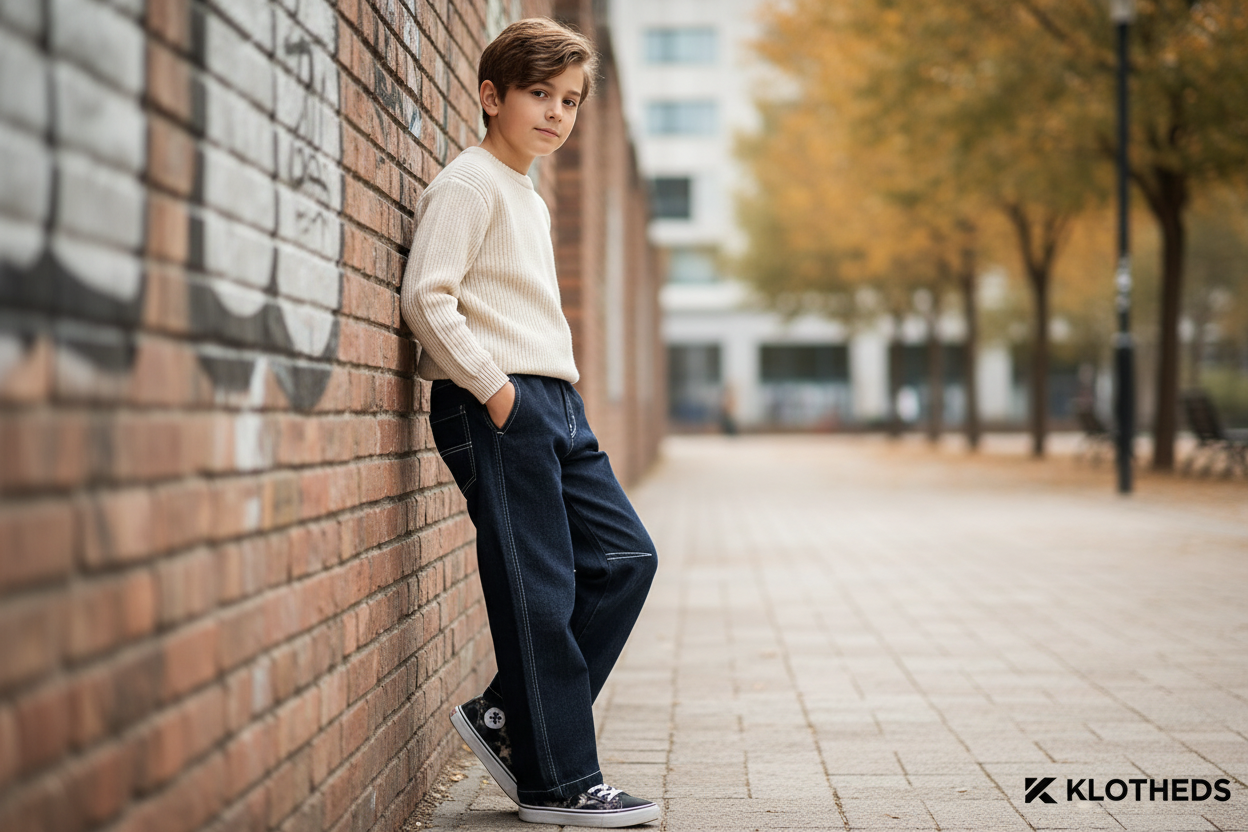Ragazzo con jeans blu scuro