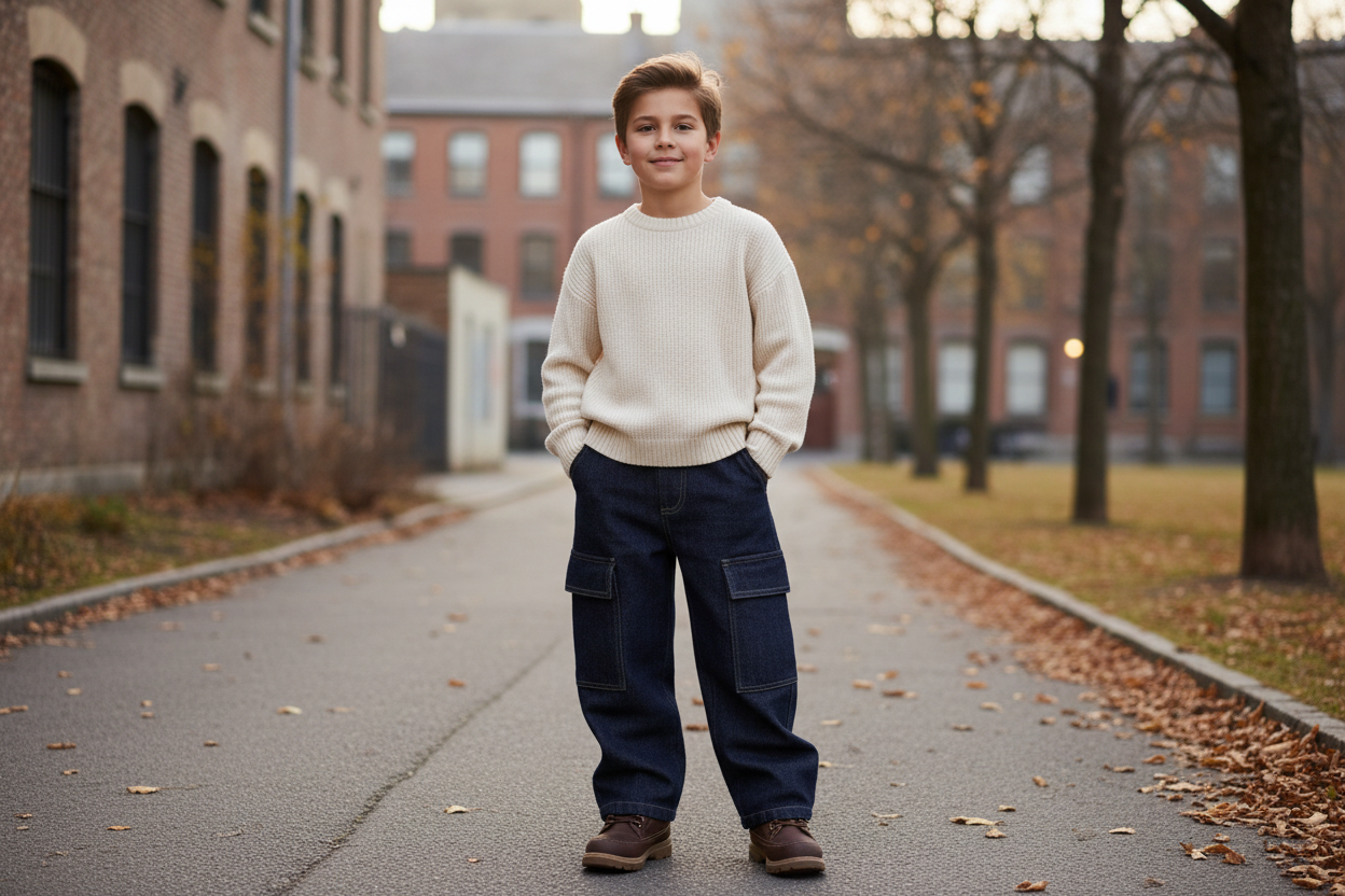 Ragazzo con jeans cargo foderati