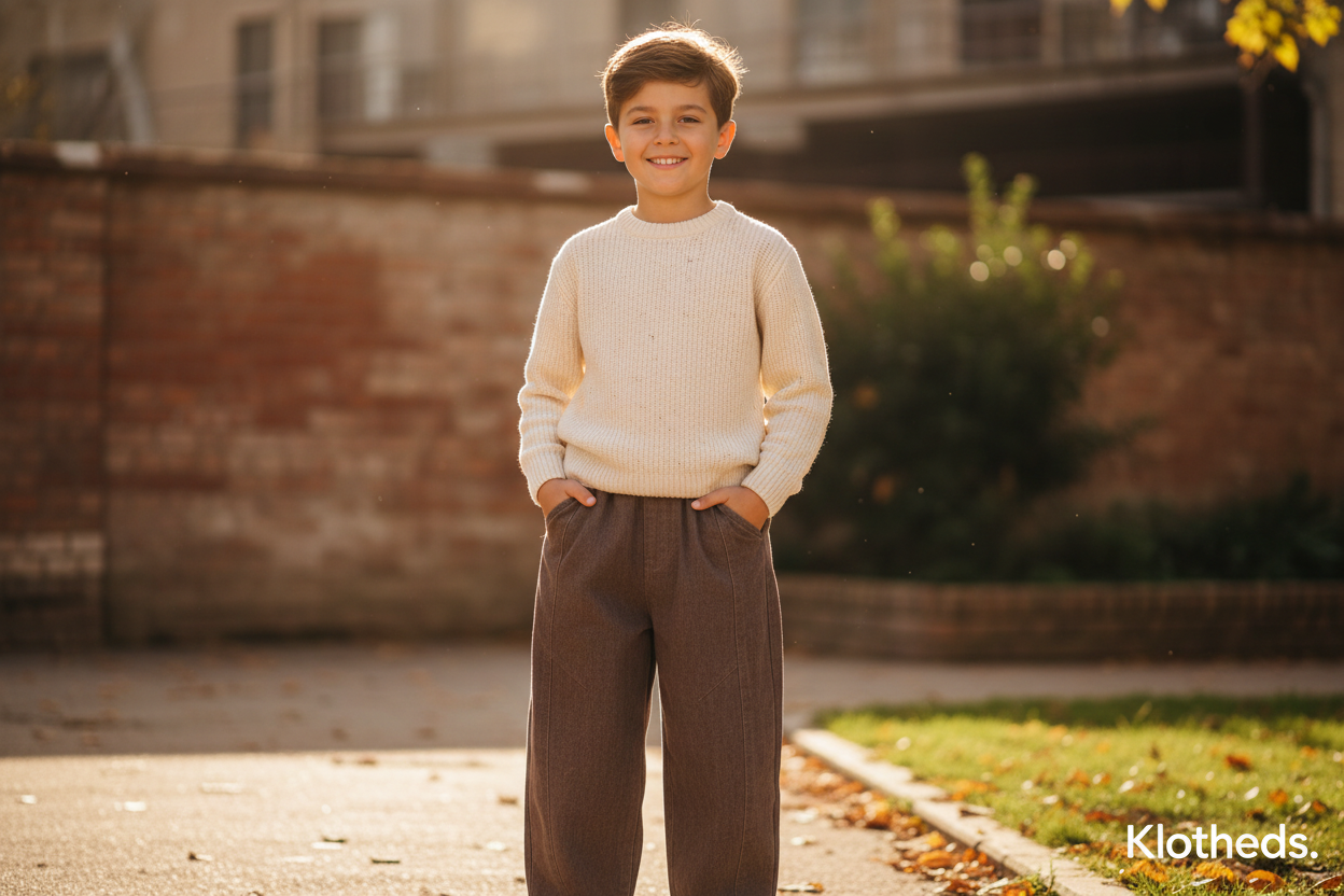 Ragazzo con jeans larghi marroni