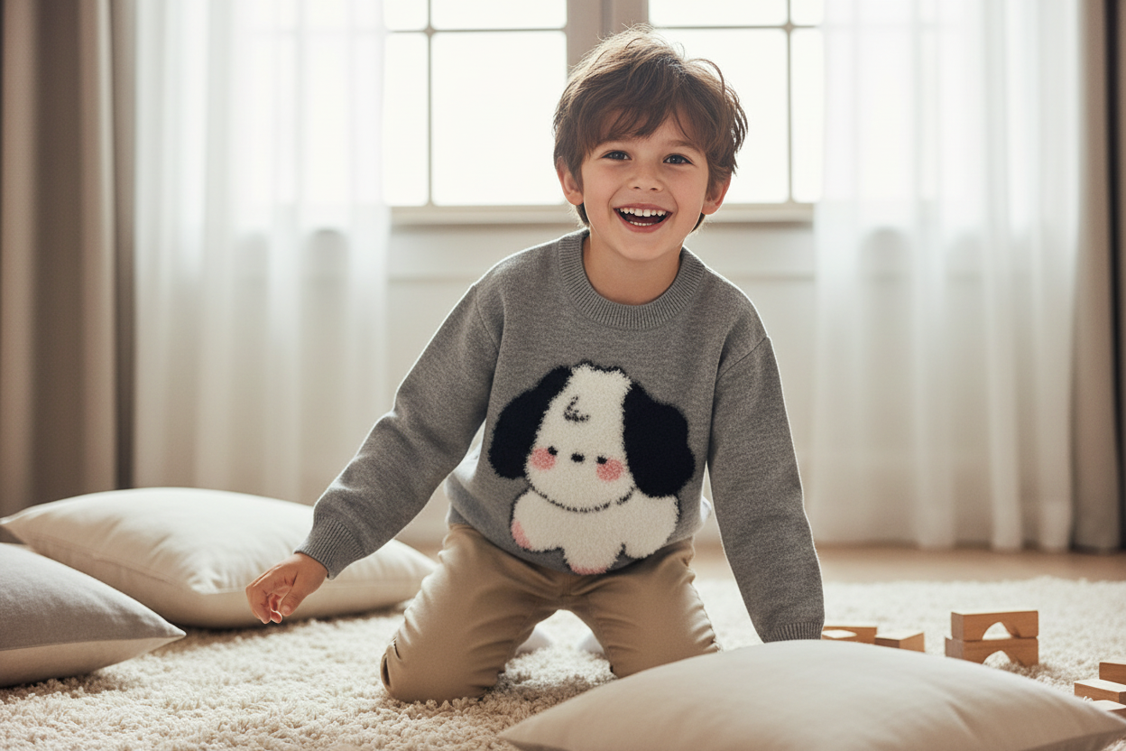 Ragazzo con maglione grigio cartoon