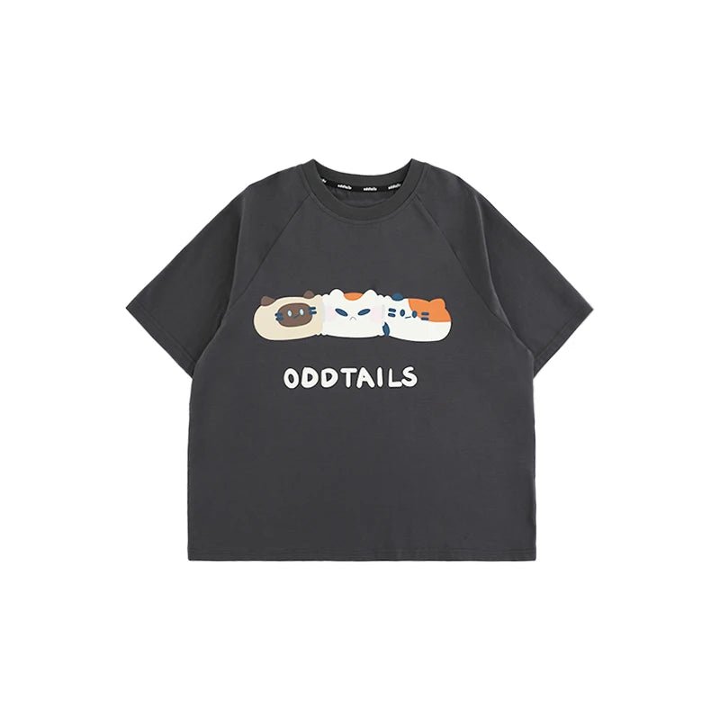 T-shirt estiva in cotone con stampa gatto per bambino – grigia o blu - Klotheds