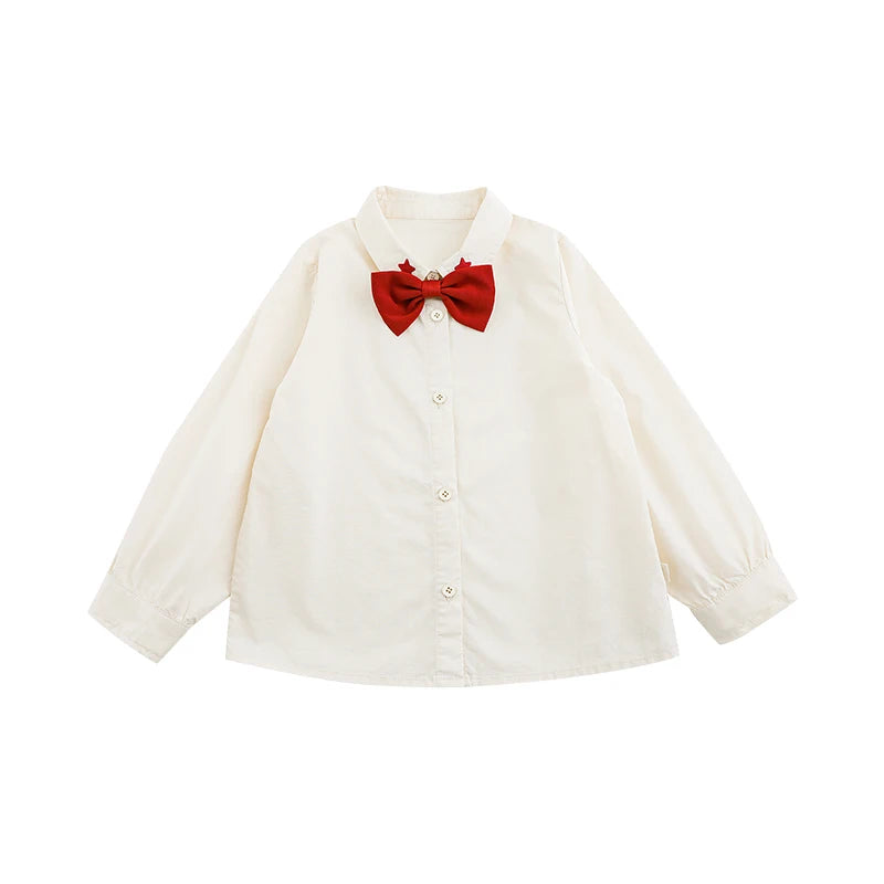 Camicia Bianca con Papillon Rosso – Elegante e Raffinata per Bambina