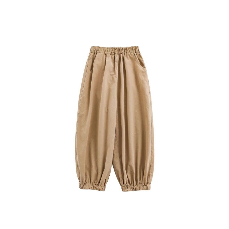 Pantaloni Bambina con Stampa Floreale e Orsetti – Beige o Marrone, Cotone, Comodi e Versatili