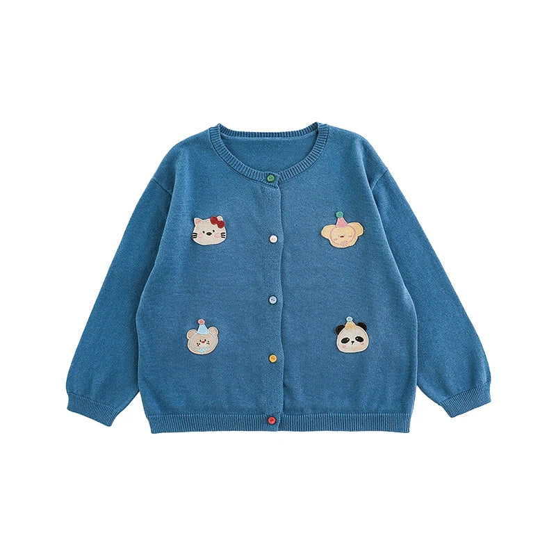 Cardigan in Cotone 100% per Bambina – Maglioncino Primaverile Lavorato a Maglia, Rosso e Blu