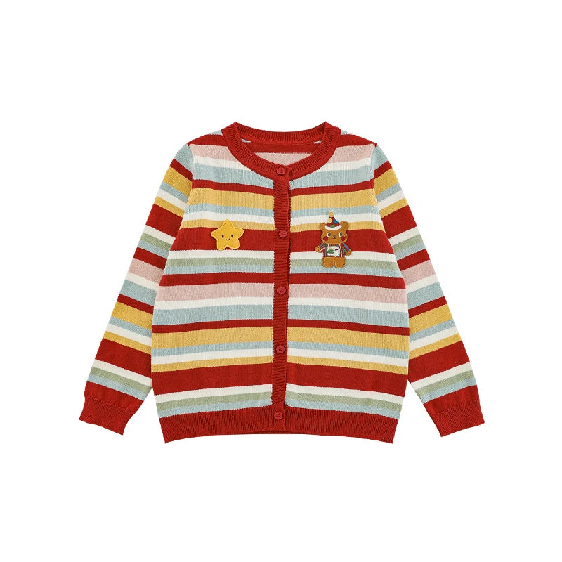 Cardigan Bambina in Cotone 100% – Manica Lunga, Righe Rosse e Bianche, Morbido e Primaverile