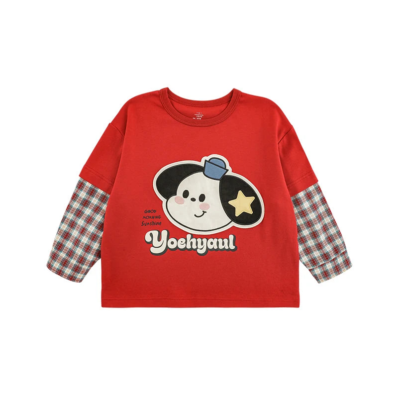 Maglia Bambino con Effetto Finto Due Pezzi – Stile Casual, Colore Rosso