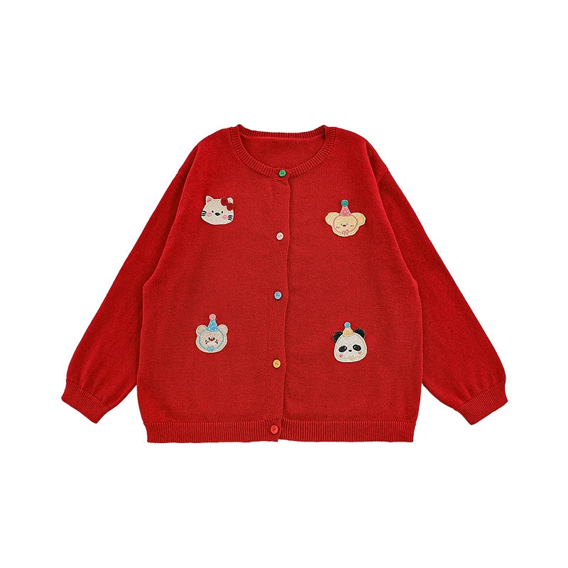 Cardigan in Cotone 100% per Bambina – Maglioncino Primaverile Lavorato a Maglia, Rosso e Blu