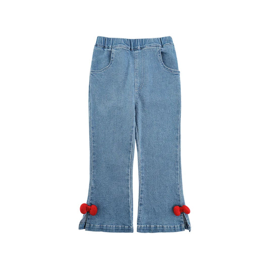 Jeans Eleganti a Zampa per Bambina – Pantaloni in Denim con Fiocchi, Primaverili ed Estivi, Blu