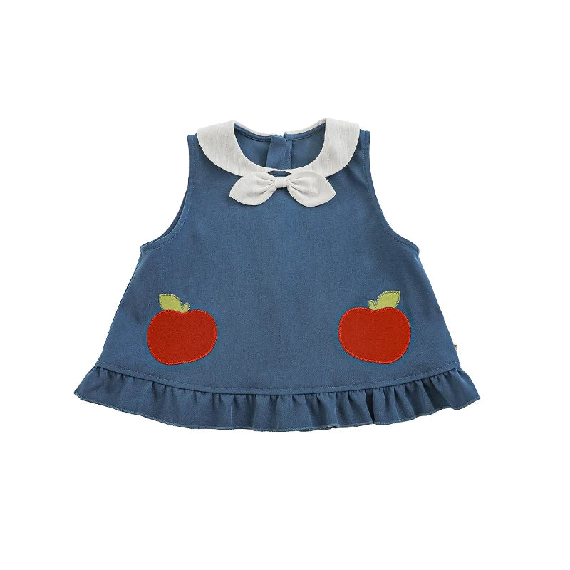 Blusa a Manica Lunga per Bambina – Stampa Apple, Blu o Rossa, Stile Casual e Chic