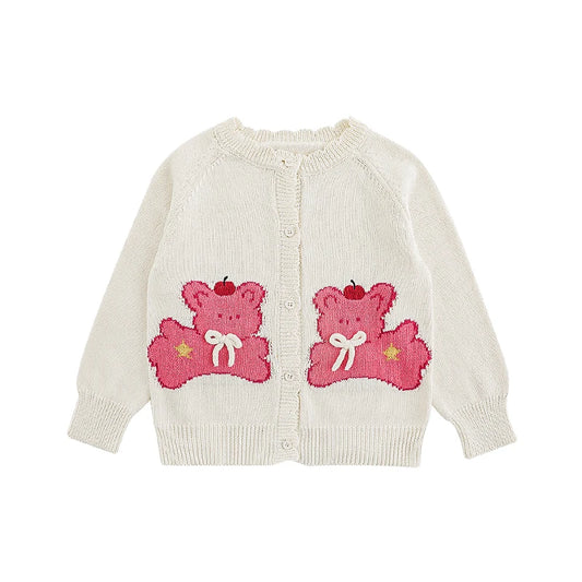 Cardigan Bambina in Maglia di Cotone 100% – Morbido e Confortevole, Colori Beige, Azzurro, Giallo e Rosa