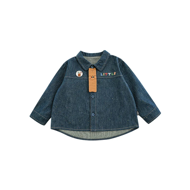 Camicia in Jeans Bambino – Manica Lunga, Blu, Stile Casual, Cotone Denim Resistente