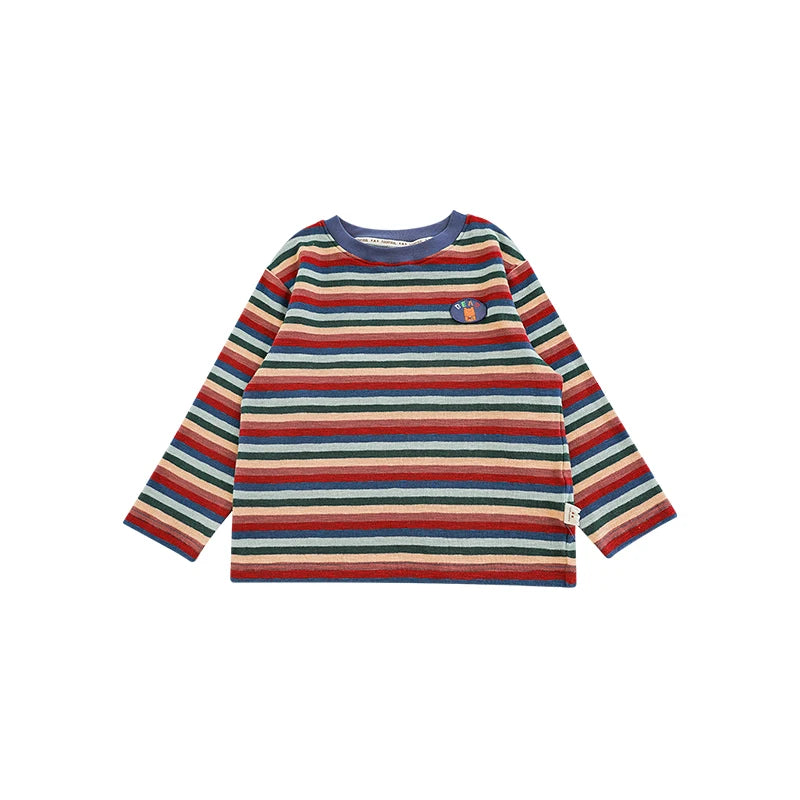 Maglia Bambino a Righe in Cotone – Manica Lunga, Rosso, Verde, Giallo, Morbida e Comoda