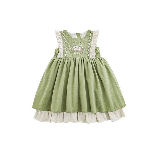 Abito Verde a Maniche Lunghe per Bambina – 100% Cotone, Elegante e Confortevole