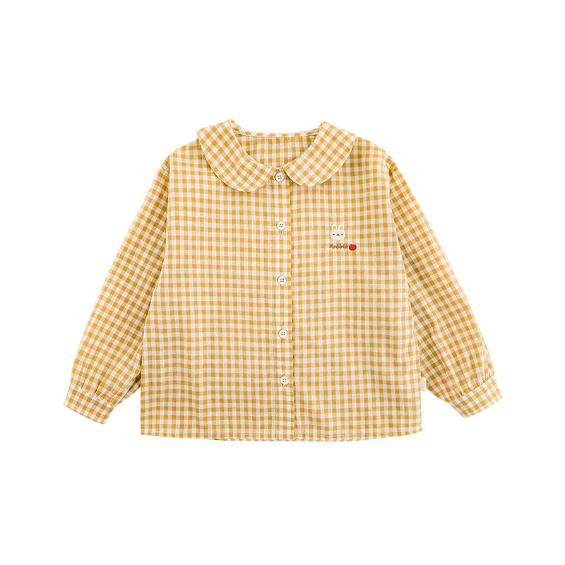 Camicia Bambina a Quadri Primaverile – Serie Cartoni Animati, Colori Rosso o Giallo