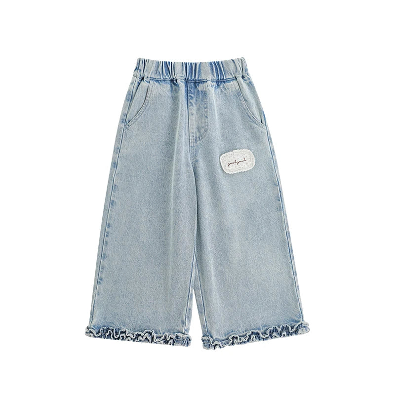 Pantaloni Jeans con Volant per Bambina – Denim Casual Primaverile, Azzurro