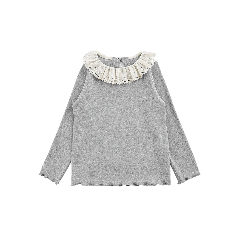 Blusa Bambina in Pizzo Traspirante – Elegante e Leggera, Colori Beige, Grigio, Rosa, Marrone e Nero