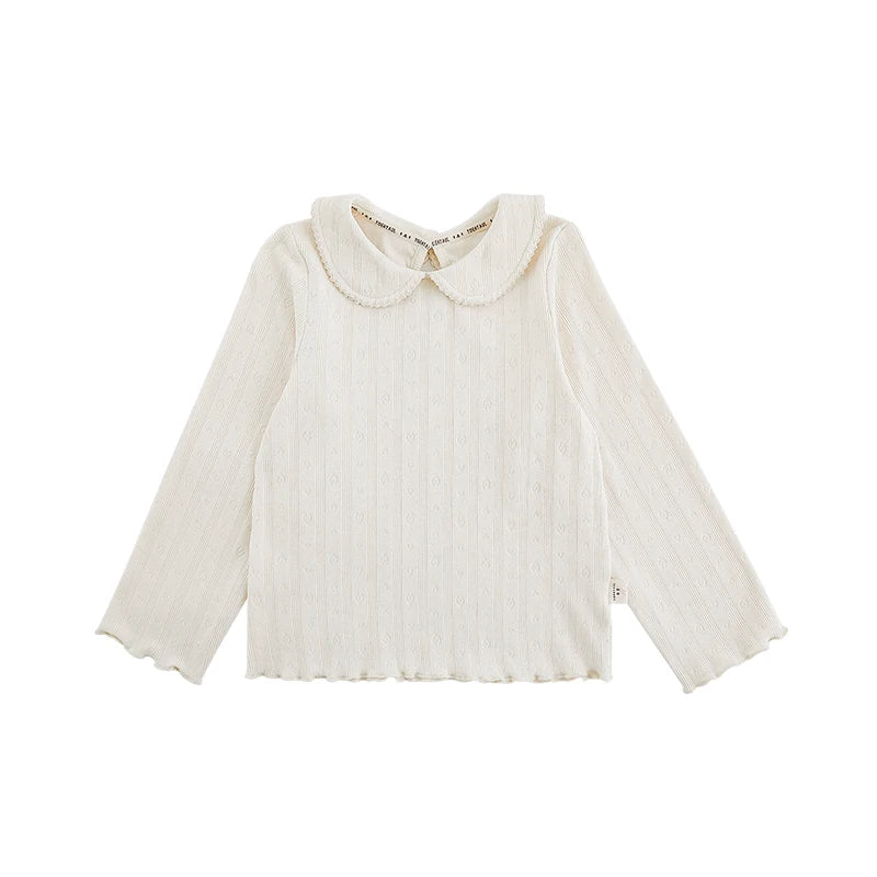 Blusa Bambina in Cotone a Maniche Lunghe – Tinta Unita, Leggera e Traspirante, Beige, Rosa, Verde, Primaverile