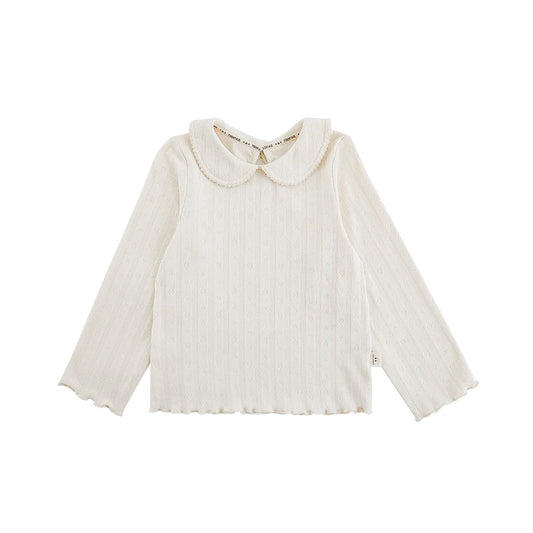 Blusa Bambina in Cotone a Maniche Lunghe – Tinta Unita, Leggera e Traspirante, Beige, Rosa, Verde, Primaverile