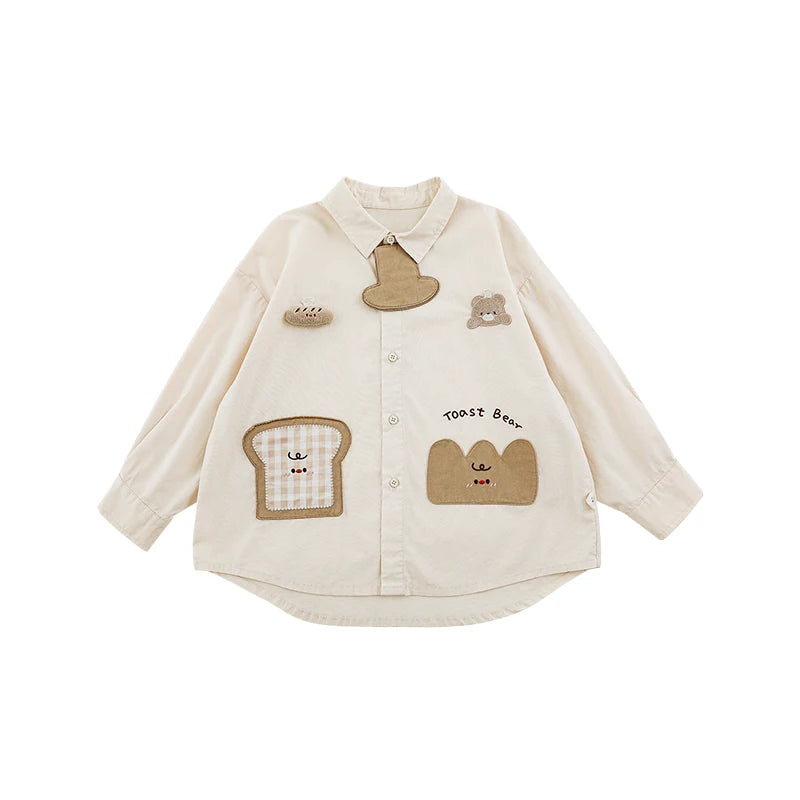 Camicia Bambino con Stampa Orsetto/Toast – Quadri Beige o Cachi