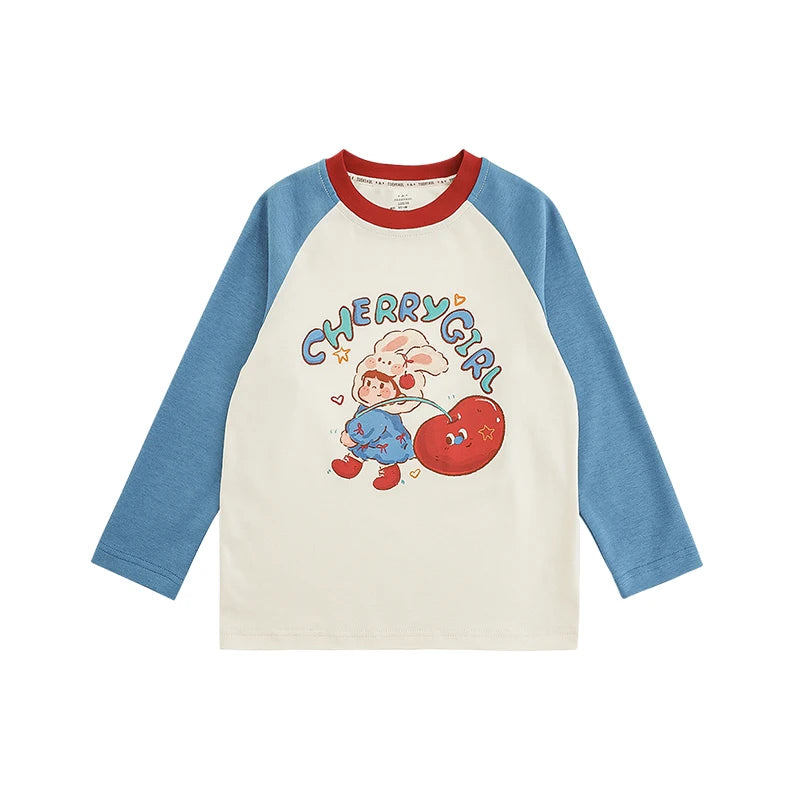 T-shirt Bambino a Manica Lunga in Cotone – Spalla Scesa, O-Collo, Rosa, Azzurro, Giallo, Rosso, Morbida e Traspirante