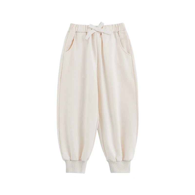 Pantaloni della Tuta Bambina in Cotone Elasticizzato – Jogging Comodi e Versatili, Beige, Grigio e Blu Scuro