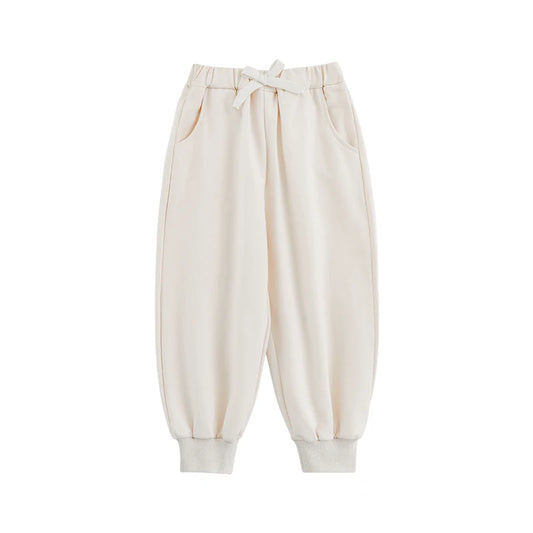 Pantaloni della Tuta Bambina in Cotone Elasticizzato – Jogging Comodi e Versatili, Beige, Grigio e Blu Scuro