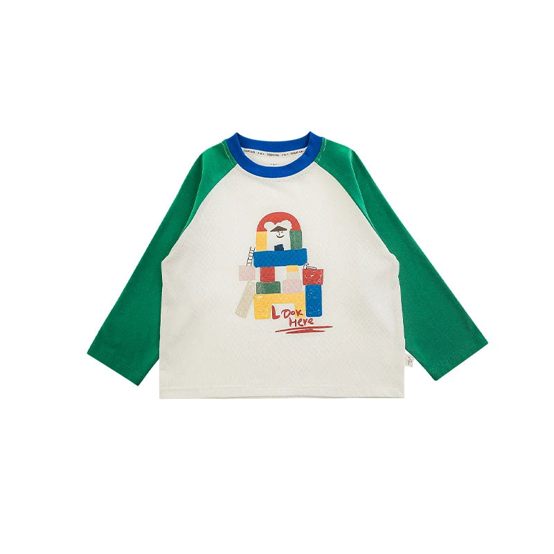 Maglia Girocollo Bambino in Cotone – Stampa Cartoni Animati, Manica Lunga, Morbida e Traspirante, Rosso, Blu, Verde