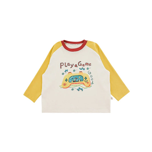 Maglia Bambino in Cotone – Manica Lunga, Colori a Contrasto, Stampa Cartoni Animati, Giallo, Rosso, Azzurro