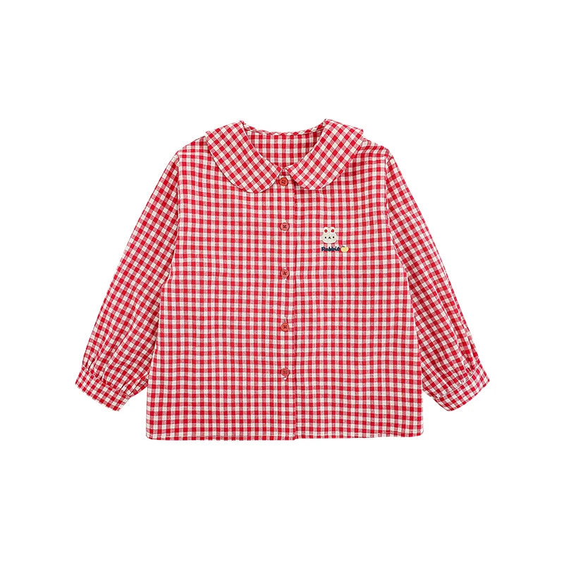 Camicia Bambina a Quadri Primaverile – Serie Cartoni Animati, Colori Rosso o Giallo