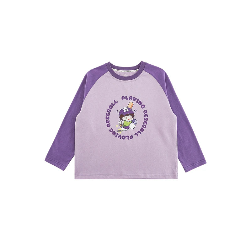 Maglia Bambino Manica Lunga in Cotone – Stile Baseball, Viola e Lilla, Sportiva e Comoda