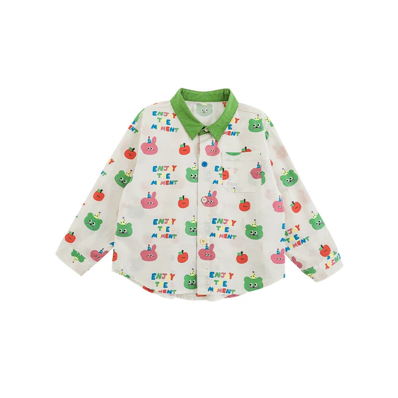 Camicia Bambino Unisex in Cotone – Rosa e Bianca, Manica Lunga, Stampa Cartoni Animati, Morbida e Traspirante