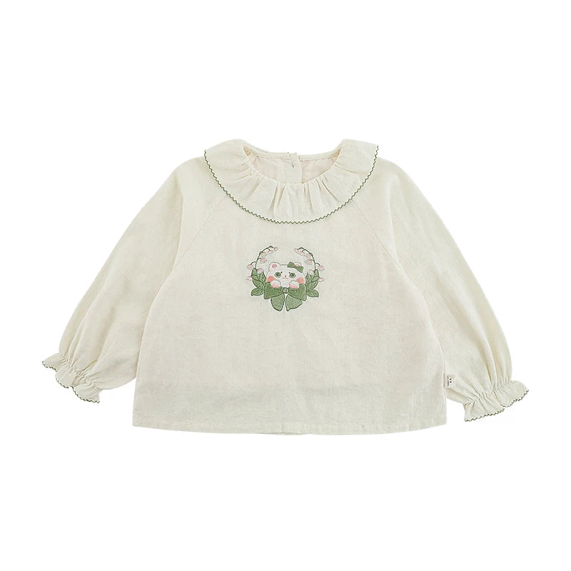 Blusa Bambina a Quadri – Disponibile in Beige o Verde, 100% Cotone