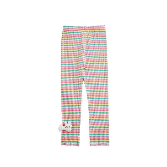 Leggings Bambina a Righe Arcobaleno – Morbidi ed Elasticizzati, con Motivo 3D Coniglio