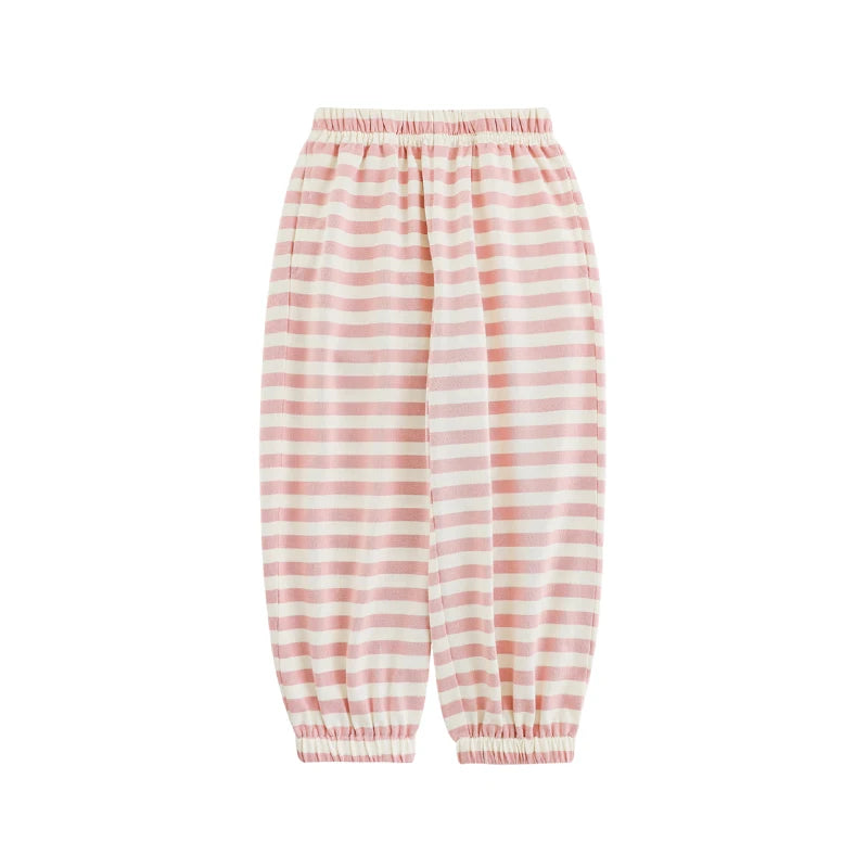 Pantaloni a Righe per Bambina – Vita Elastica, Stile Casual Primaverile 2025, Rosa e Nero