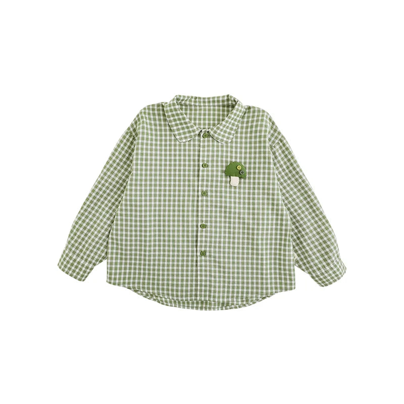 Camicia Polo Bambino a Quadri in Cotone 100% – Manica Lunga, Bavero Classico, Verde e Azzurro, Primaverile